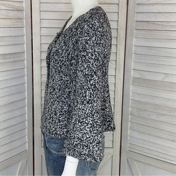 INC International Concepts Boucle Knit Crop Cardigan Sweater Black White Medium - Picture 3 of 10